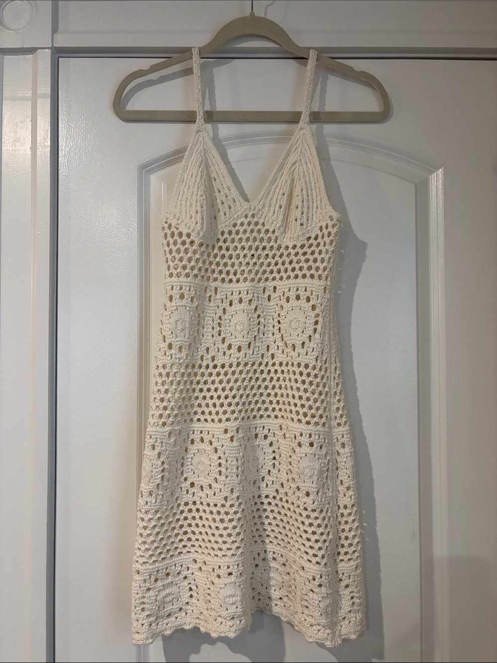 Aerie Cream Crochet Beach Cover Up Dress with V-Neck